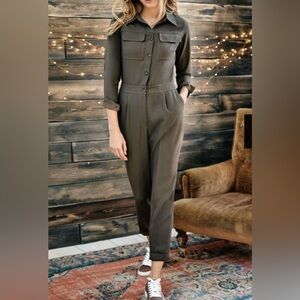 Boden Zada Long Sleeve Pant Jumpsuit Size US 4R Or UK 8R Military Green Feminine